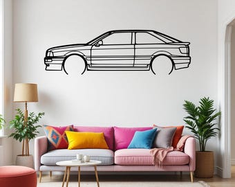Wandbild: Silhouette eines 80er Coupés aus Metall (Baujahr 1992), klassische Garagen- und Männerhöhlendekoration