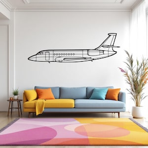 Arte mural con silueta de avión Falcon 2000, decoración metálica de avión y helicóptero, regalo para piloto, arte mural de avión, decoración de aviación