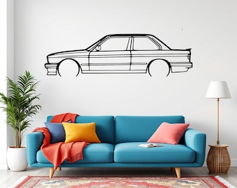 E30 autosilhouet metalen muurkunst, cadeau autoliefhebber