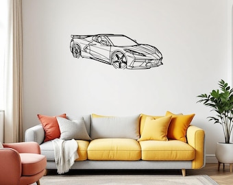 Decoración de pared metálica con diseño de Corvette C8 HTC, estilo para amantes de los coches.