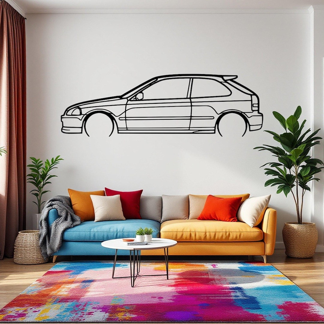 シビックタイプR EK9 メタルカーシルエット、自動車ウォールアート
