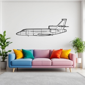 Arte mural con silueta de avión Falcon 900EX, decoración metálica de avión y helicóptero, regalo para piloto, arte mural de avión, decoración de aviación