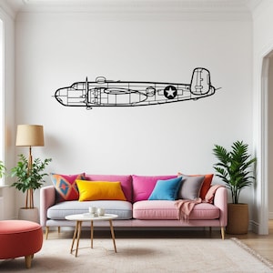 B-25H vliegtuig silhouet kunst aan de muur, vliegtuig en helikopter metaal decor, cadeau voor piloot, vliegtuig kunst aan de muur, luchtvaart decor