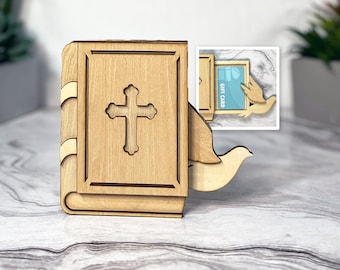 Bible Gift Card Holder , Bible, Confirmation Giftcard, Bible, Baptism Gift, First Communion Gift Card,  Wood