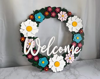 Wooden Flower Wreath, Spring Front Door Wreath, Farmhouse Door Decor, Rustic Floral Wreath, Wooden Wall Hanging, Unique Gift