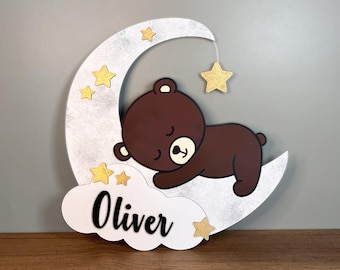 Personalized Bear Baby Name Sign, Teddy Bear Nursery Decor, Baby Shower Gift, Custom Wood Nursery Sign, Cute Bear Kids Room Wall Decor