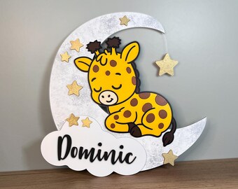 Personalized Giraffe Baby Name Sign, Giraffe Nursery Decor, Baby Shower Gift, Custom Wood Nursery Sign, Cute Safari Kids Room Wall Decor