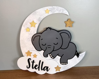 Personalized Elephant Baby Name Sign, Elephant Nursery Decor, Baby Shower Gift, Custom Wood Nursery Sign, Cute Elephant Kids Room Wall Decor