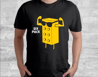 ADULT Building Brick Funny Six Pack T-shirt, Yellow Building Brick Shirt, Funny Brick Shirt, Six Pack, Funny Building Block Shirt, Brick Tee