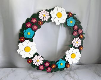 Wooden Floral Wreath, Spring Front Door Decor, Welcome Wreath Sign, Farmhouse Door Hanger, Flower Door Decor, Unique Housewarming Gift
