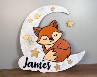 Personalized Fox Baby Name Sign, Fox Nursery Decor, Baby Shower Gift, Custom Wood Nursery Sign, Cute Fox Kids Room Wall Decor