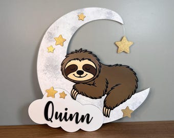 Personalized Sloth Baby Name Sign, Sloth Nursery Decor, Baby Shower Gift, Custom Wood Nursery Sign, Cute Sloth Kids Room Wall Decor