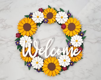 Wooden Sunflower Flower Wreath, Summer Front Door Wreath, Farmhouse Door Decor, Rustic Floral Wreath, Flower Wooden Wall Hanging Gift