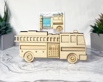 Firetruck Gift Card Holder , Firetruck Gift,  Firetruck Money Holder, Fireman Birthday, Fire truck,  Wood gift, Fire fighter thank you gift