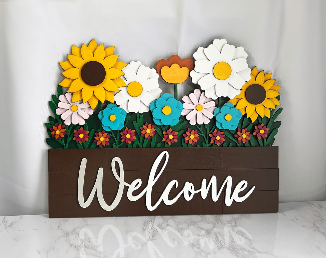 Floral Welcome Sign, Spring Front Door Decor, Wooden Welcome Sign ...