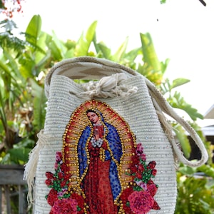 Ursprüngliche große Strass Lady von Guadalupe Wayuu Tasche Häkeltasche kolumbianische Creme Crossbody Bag Woven häkeln Geldbörse für Frauen Authentisch
