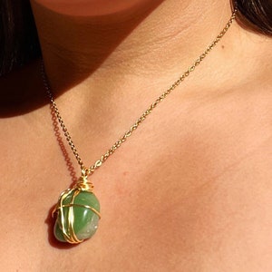 Dainty Green Aventurine Stone Necklace with Gold Chain Stone Summer Necklace for Her Crystal Dainty Necklace Pendant Stone Birthday Gift