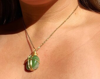 Dainty Green Aventurine Stone Necklace with Gold Chain Stone Summer Necklace for Her Crystal Dainty Necklace Pendant Stone Birthday Gift