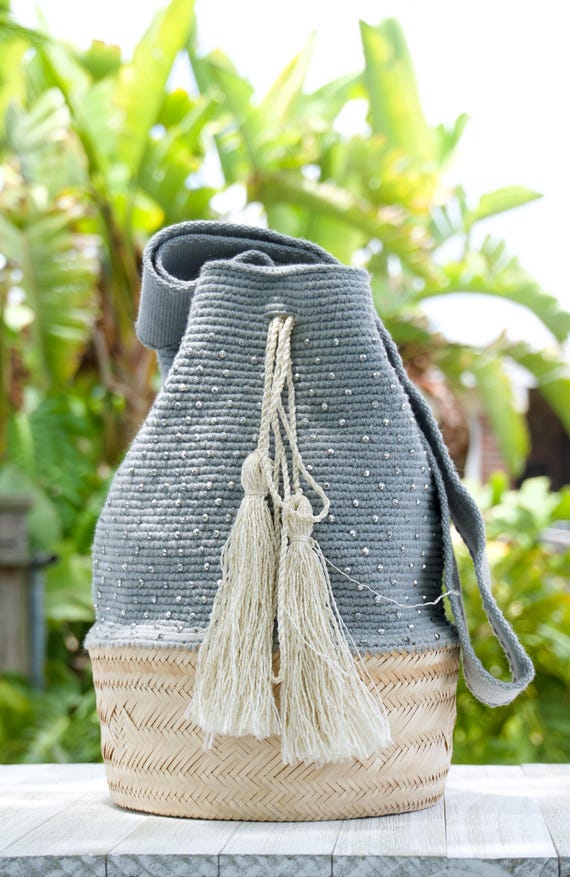 Original Large Wayuu Palm Bag Crochet Bag Colombian Crossbody Gray