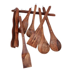 Wooden Utensil Set with Hanger, Kitchen Gift, 7 Pieces Handmade Cooking Utensil Set, Kitchen Utensil, Cooking Kitchenware, Kitchen Gadgets