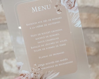 Menu de mariage en plexi / acrylique décor pampa  décoration de table de mariage