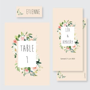 Menu de table - Marque place   - Numéro de table pour décoration mariage esprit champêtre fleuri