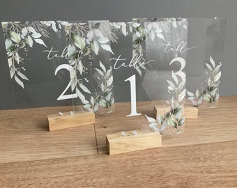 Table number in plexiglass with olive leaf design, printed on plexiglass
