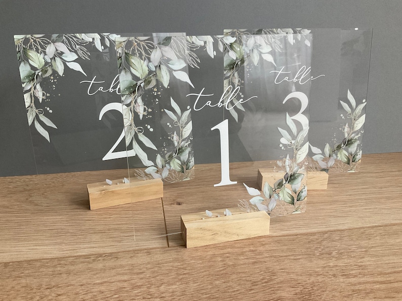 Kaizuca Lot 8 Numéros De Table Acrylique Avec Bases Bois - Réutilisables Mariage