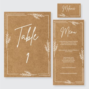 Menu de table - Marque place   - Numéro de table pour décoration mariage esprit champêtre