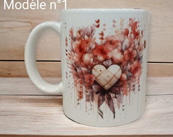 Mug coeur fleuri /tasse pour la saint Valentin / fête des mères / anniversaire