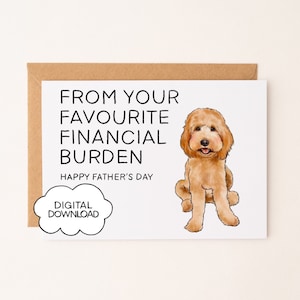 De su carga financiera favorita: tarjeta imprimible del Día del Padre Golden Doodle, tarjeta divertida Golden Doodle, tarjeta del día del padre del perro, tarjeta Doodle
