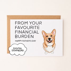 De su carga financiera favorita: tarjeta imprimible del día del padre de Corgi, tarjeta divertida de Corgi, tarjeta del día del padre del perro, tarjeta de papá Corgi, regalo de Corgi