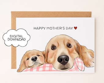 Buona festa della mamma - Biglietto per la festa della mamma Golden Retriever stampabile, Biglietto Golden Retriever, Biglietto per la festa della mamma del cane, Biglietto Golden Retriever, 5×7