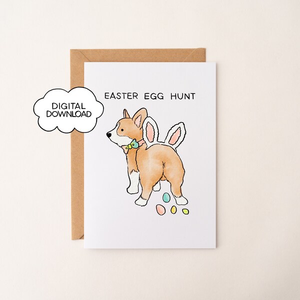 Easter Egg Hunt - Corgi Easter card, Corgi cute card, Corgi funny card, funny dog card, funny Easter card, Corgi gift card, 5 × 7 card