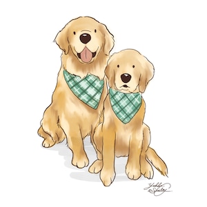 Cartton Style Pet Portrait, Pet Memorial Gift, Dog Painting, Pet Loss Gift, Watercolor Illustration, Dog Portraits from Photos