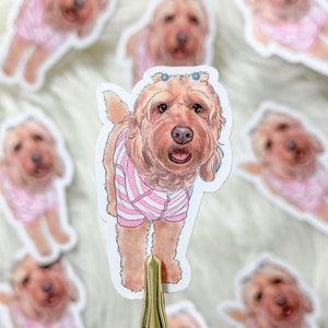 Pegatina de arte para mascotas PERSONALIZADA l Línea de regalo para mascotas impermeable Trabajo Mínimo botella de agua amante de los perros regalo de boda, Retrato de mascota en acuarela