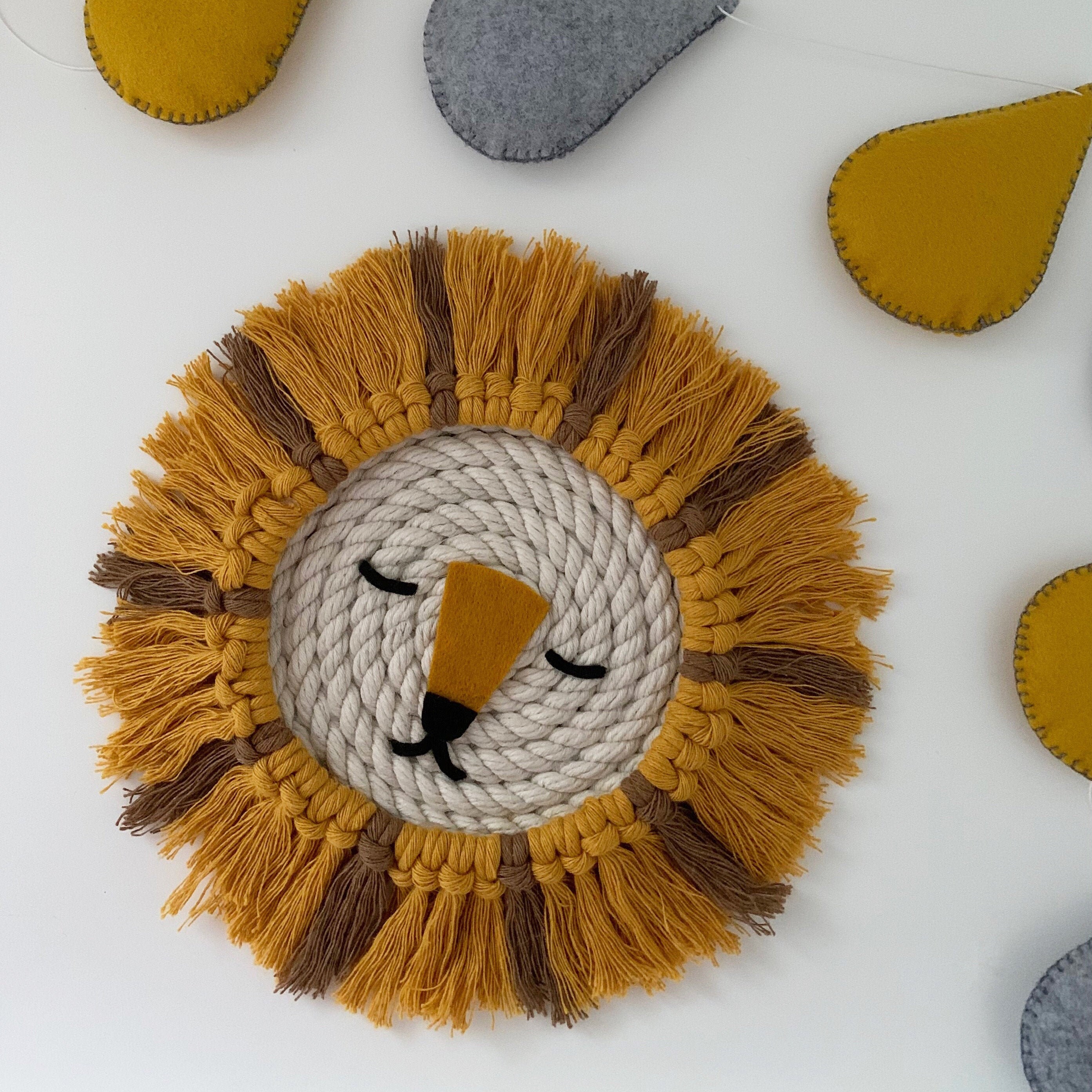 Sleepy Lion wall hanging Macrame lion Lion head Kids Etsy