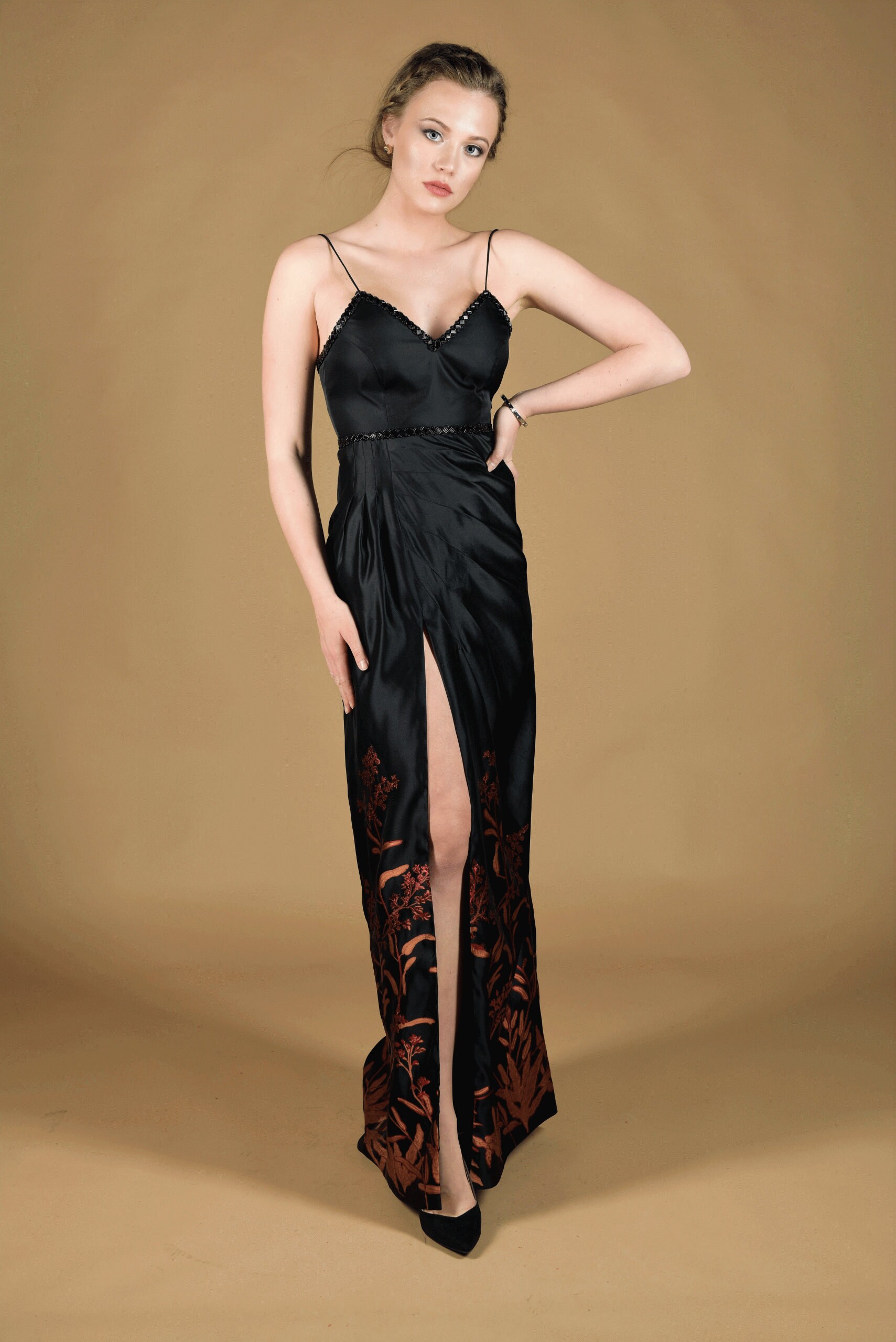 black prom dress silk