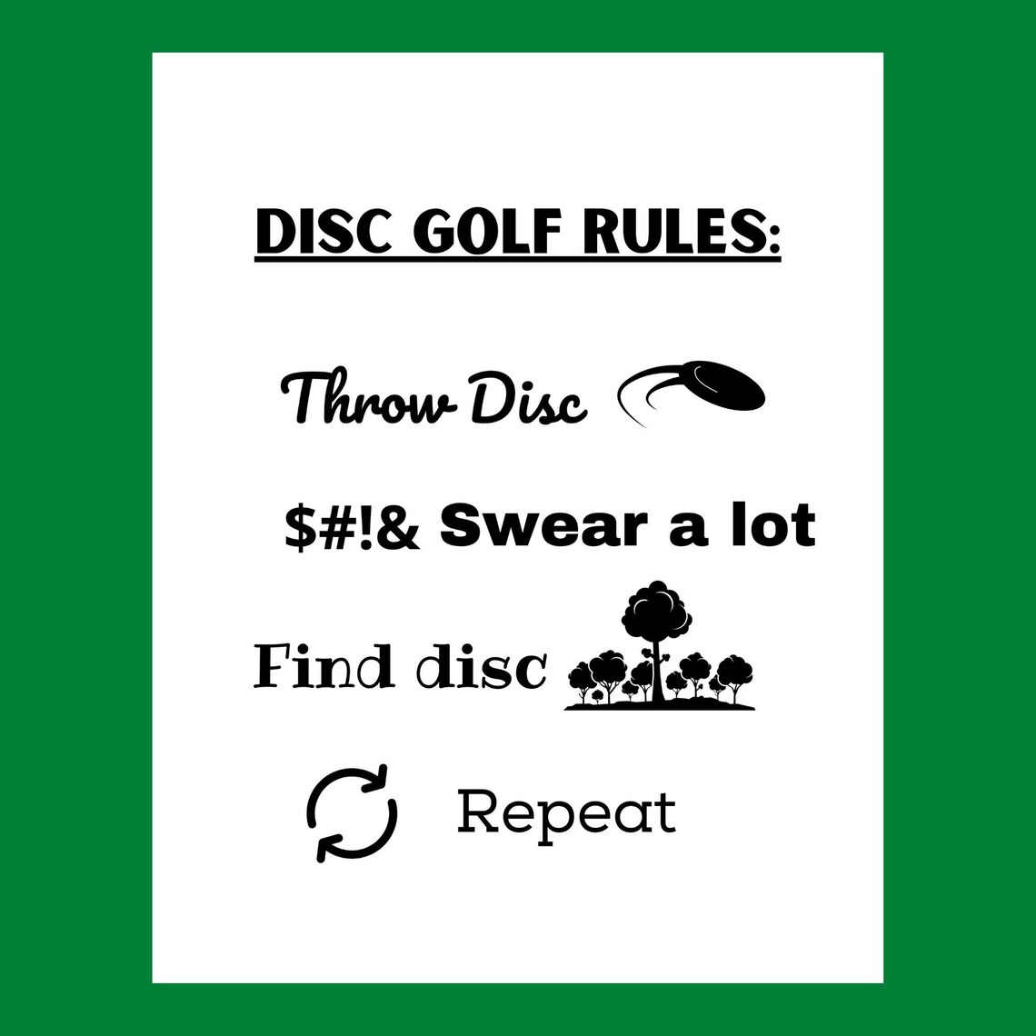 Disc Golf Sign states the funny rules of Disc Golf. Funny Etsy