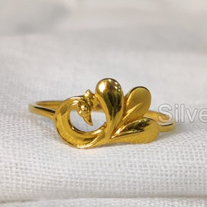 Peacock Gold Ring, Womens Real Gold Ring, Hallmarked 18k Yellow Gold, Birthday Gift For Wife, Peacock Bird Ring, Tiny Gold Ring, Womens Ring