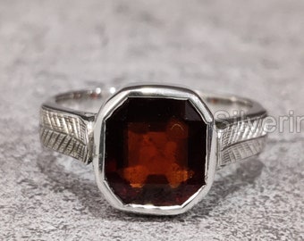 Garnet Mens Ring, Natural Red Garnet, January Birthstone, 925 Sterling Silver, Engagement Ring, Signet Heavy Ring, Handmade Ring, Mens Ring