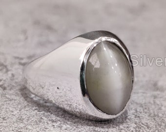 Grey Moonstone Ring, Natural Gray Moonstone, June Birthstone, 925 Sterling Silver, Wedding Ring, Signet Heavy Ring, Handmade Ring, Mens Ring