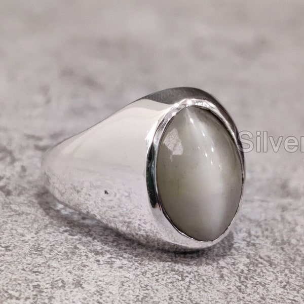 Grey Moonstone Ring, Natural Gray Moonstone, June Birthstone, 925 Sterling Silver, Wedding Ring, Signet Heavy Ring, Handmade Ring, Mens Ring