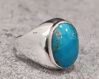 Turquoise Signet Ring, Natural Turquoise, December Birthstone, 925 Sterling Silver, Anniversary Ring, Heavy Ring, Handmade Ring, Mens Ring