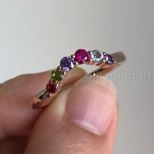Natural Multi Tourmaline Nesting Band Cluster Ring, Women Gold Valentine Ring, Birthstone Tourmaline Ring, Minimalist Dainty Ring, Christmas