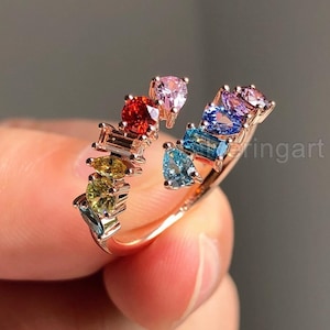 Natural Multi Tourmaline Adjustable Cluster Ring, Women Gold Valentine Ring, October Birthstone Tourmaline Ring, Minimalist Ring, Christmas