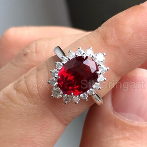 Ruby & Diamond Engagement Halo Ring, Womens Fine White Gold Ring, Natural AAA Ruby Diamond Ring, Statement Ring, Christmas Minimalist Ring