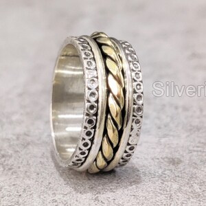 Designer Spinner Band, Anxiety Meditation Ring, 925 Silver Spinning Thumb Ring, Two Tone Ring, Fidget Ring, Handmade Jewelry, Christmas Gift