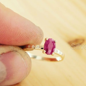 Band Diamond & Ruby Engagement Solitaire Ring, Womens Gold Ring, Natural AAA Ruby Diamond Ring, Statement Ring, Christmas Minimalist Ring