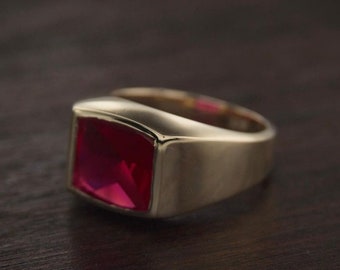 Anillo de rubí para hombre, anillo de rubí, anillo solitario, anillo de plata con rubí, piedra natal de julio, joyería con rubí para ella, anillo de rubí para el Día del Padre